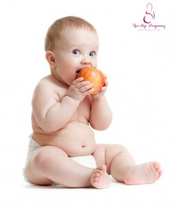 baby eating apple