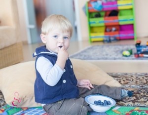 baby eating blueberry