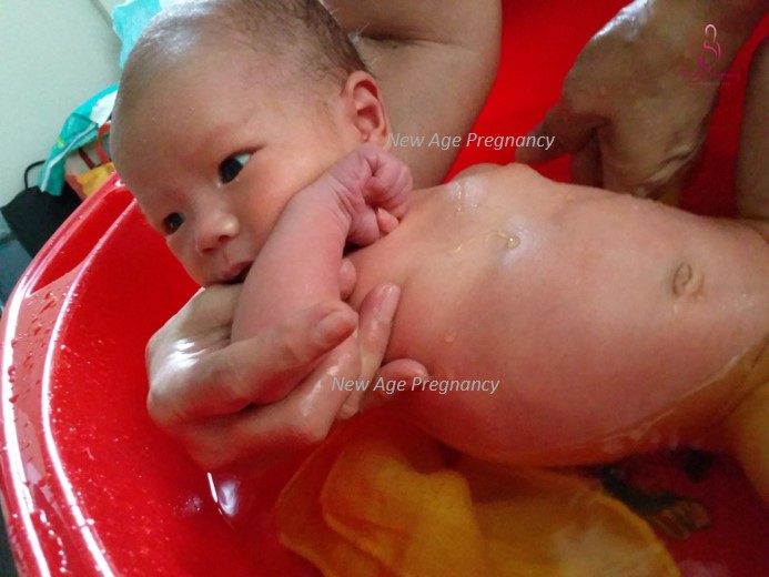 bathing baby 